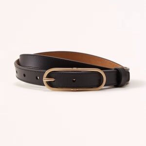 Abercrombie Black Leather Belt with Oval Gold Buckle